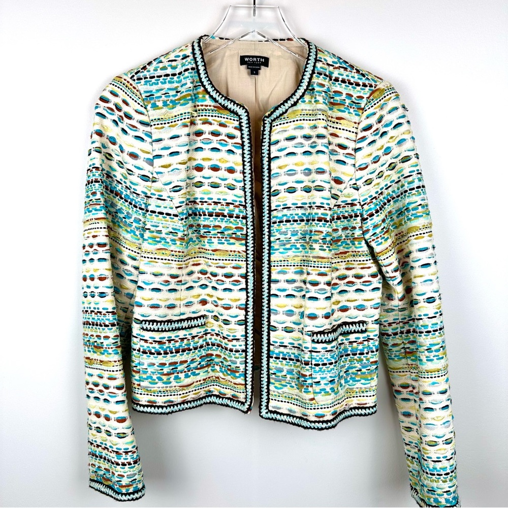 Worth New York Women’s Multicolor Woven Cotton Blend Tweed Blazer Jacket